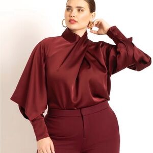 Draped Neck Satin Blouse